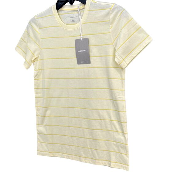 Everlane T Shirt Womens S Butter Yellow Striped Organic Cotton Preppy Casual NEW - Picture 2 of 13